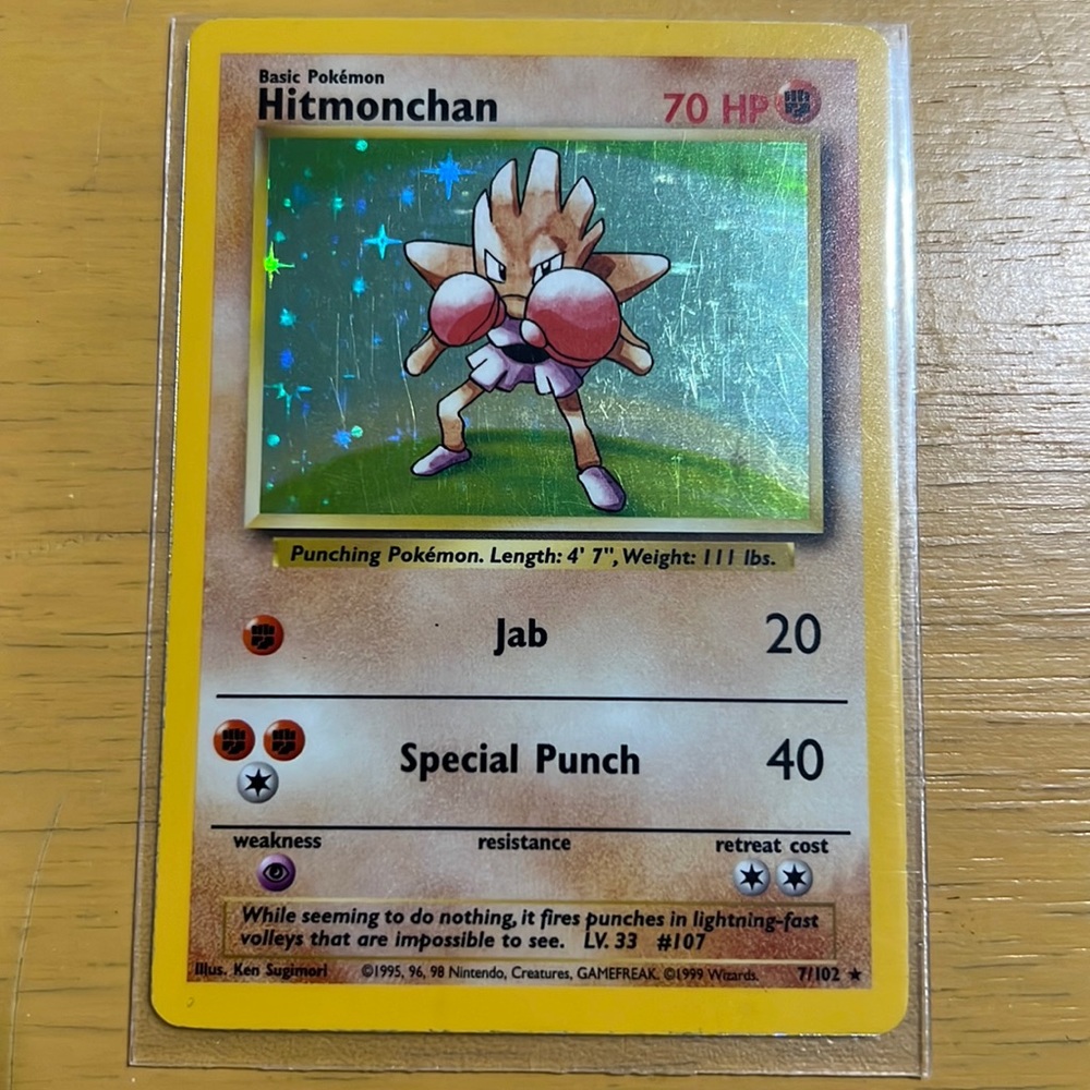 1999 Pokémon Hitmonchan 7/102 Base Set Unlimited Holo Rare